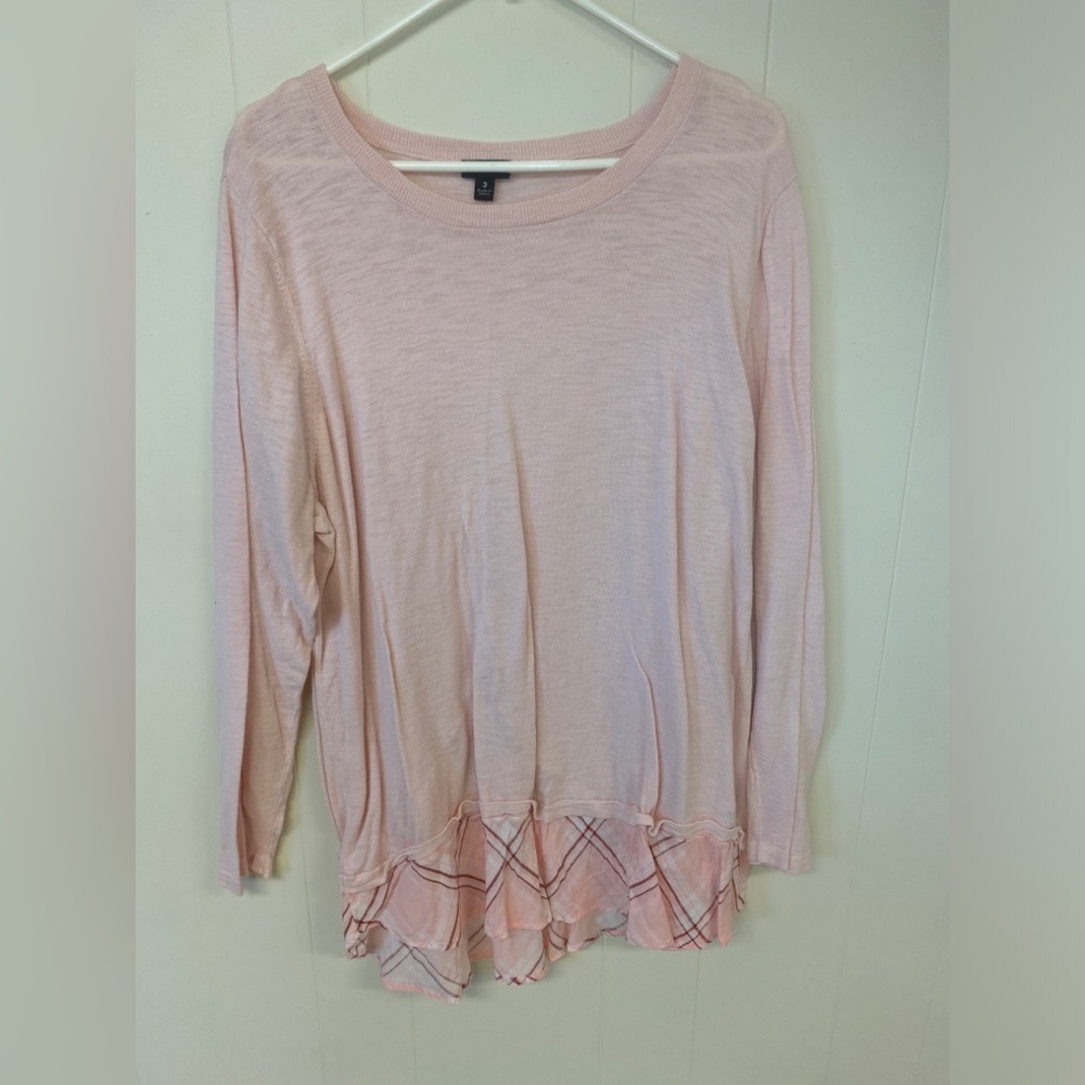 Torrid Size 3 Light Pink Long Sleeve Crewneck With Plaid Underlay